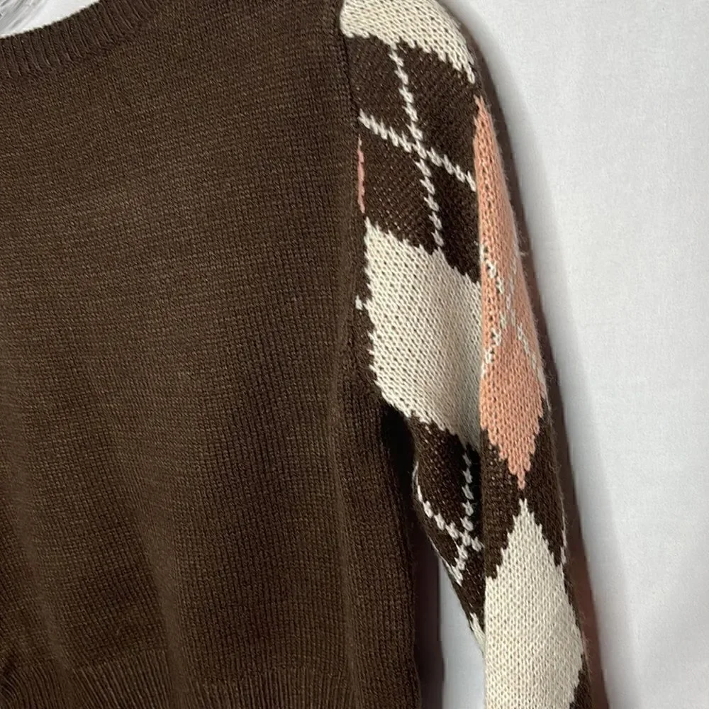 Romwe Argyle Cropped Crewneck Sweater. Size Small.